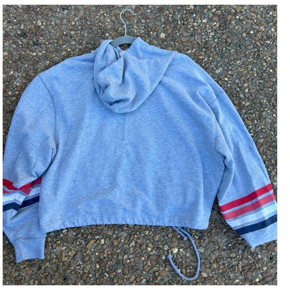 '47 Brand Ole Miss Rebels Hoodie Women XL‎ Grey Good Cropped Striped Sleeve